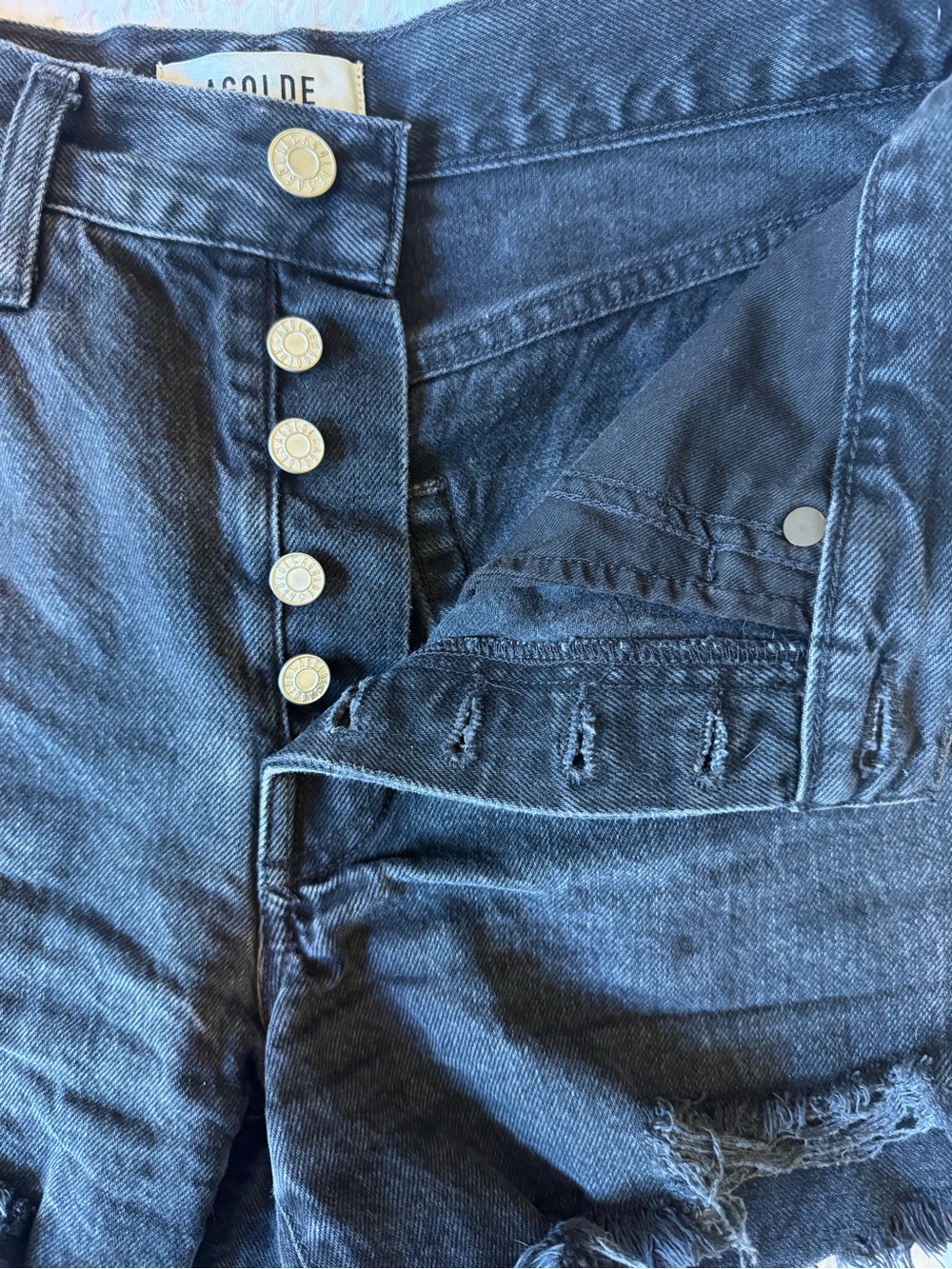 AGOLDE Black Distressed High-Rise Denim Shorts - Picture 4 of 8